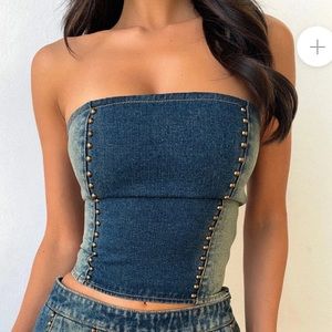 Outcast Clothing Denim Crop Top w Gold Details